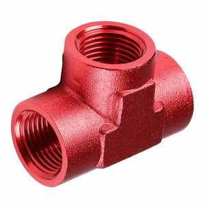 Red Female Tee Shape Pipe 3/16" NPT Thread Oil/Fuel Hose 3AN Fitting Adapter BuildFastCar