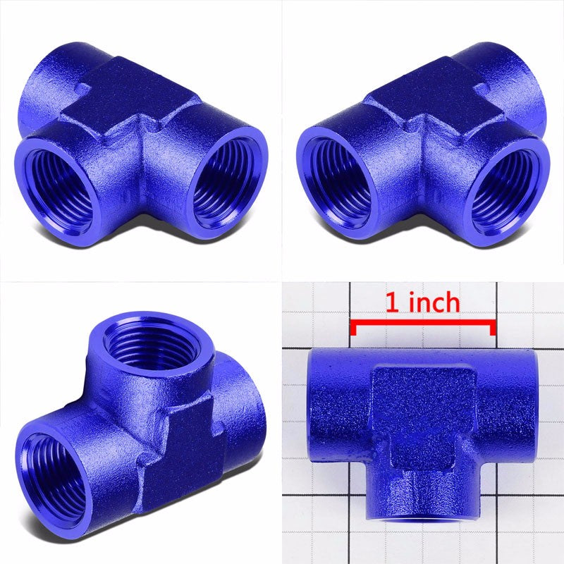 Blue Female Tee Shape Pipe 1/4" NPT Thread Oil/Fuel Hose 4AN Fitting Adapter BuildFastCar