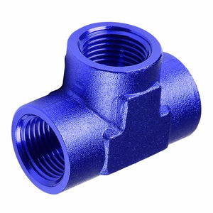 Blue Female Tee Shape Pipe 1/4" NPT Thread Oil/Fuel Hose 4AN Fitting Adapter BuildFastCar