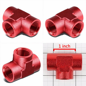 Red Female Tee Shape Pipe 1/4" NPT Thread Oil/Fuel Hose 4AN Fitting Adapter BuildFastCar