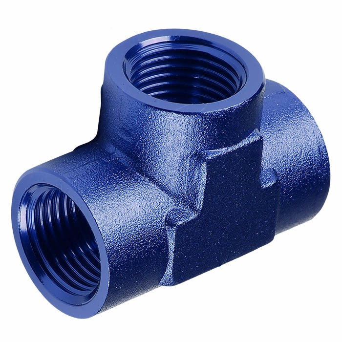 Blue Female Tee Shape Pipe 3/8" NPT Thread Oil/Fuel Hose 6AN Fitting Adapter BuildFastCar