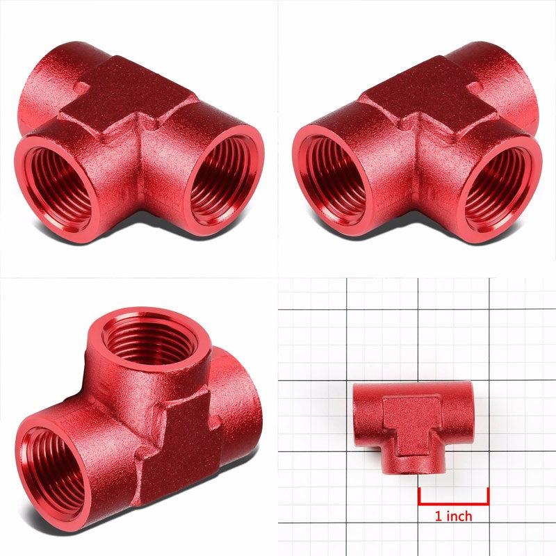 Red Female Tee Shape Pipe 3/8" NPT Thread Oil/Fuel Hose 6AN Fitting Adapter BuildFastCar