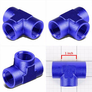 Blue Female Tee Shape Pipe 1/2" NPT Thread Oil/Fuel Hose 8AN Fitting Adapter BuildFastCar