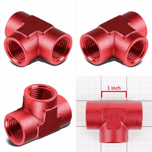 Red Female Tee Shape Pipe 1/2" NPT Thread Oil/Fuel Hose 8AN Fitting Adapter BuildFastCar
