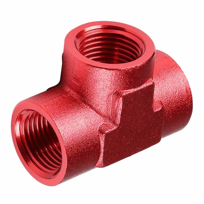 Red Female Tee Shape Pipe 1/2" NPT Thread Oil/Fuel Hose 8AN Fitting Adapter BuildFastCar