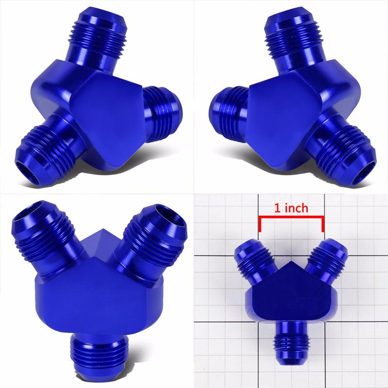 Blue Aluminum 6AN Male-6AN Male Y-Block Splitter Oil/Fuel Hose Fitting Adapter BuildFastCar