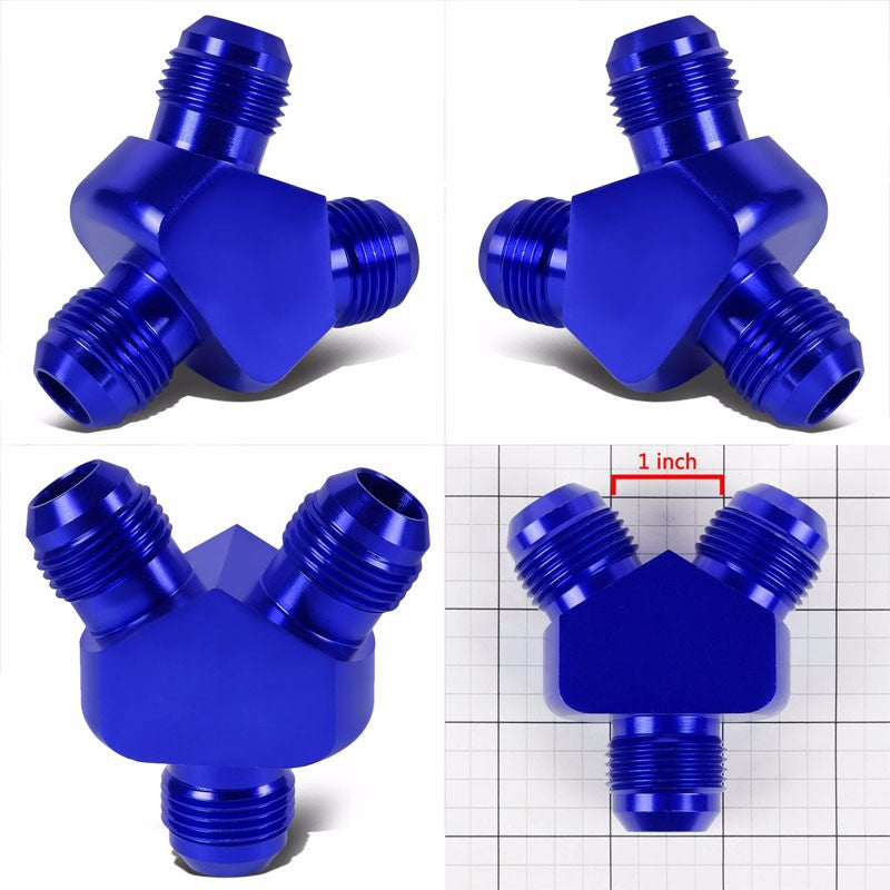 Blue Aluminum 12AN Male-12AN Male Y-Block Splitter Oil/Fuel Hose Fitting Adapter BuildFastCar