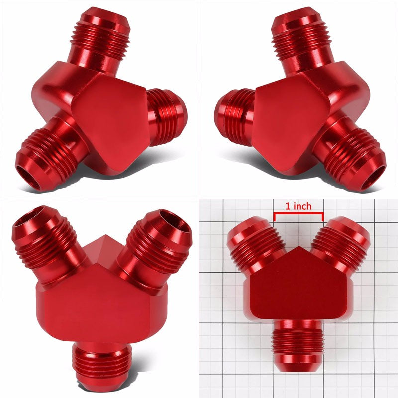 Red Aluminum 12AN Male-12AN Male Y-Block Splitter Oil/Fuel Hose Fitting Adapter BuildFastCar