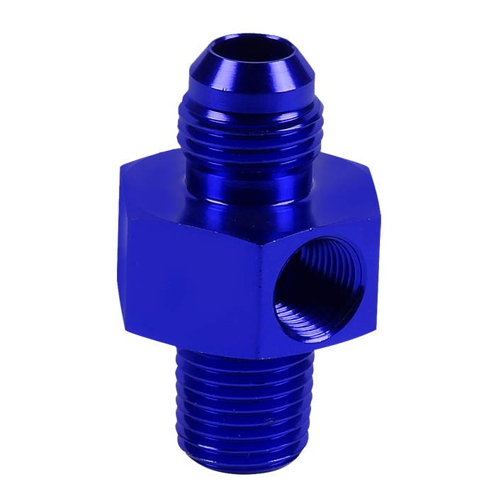 Blue Aluminum 6AN Flare to 1/4" NPT+1/8" NPT Side Port Pressure Fitting Adapter BuildFastCar