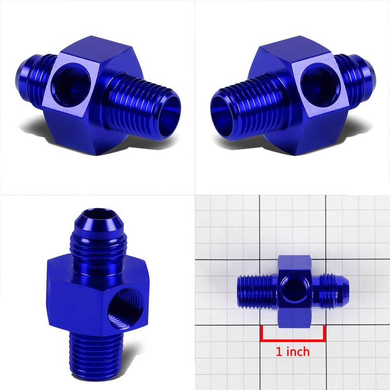Blue Aluminum 6AN Flare to 1/4" NPT+1/8" NPT Side Port Pressure Fitting Adapter BuildFastCar