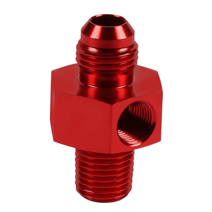 Red Aluminum 6AN Flare to 1/4&quot; NPT+1/8&quot; NPT Side Port Pressure Fitting Adapter BuildFastCar