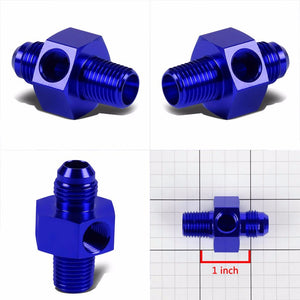 Blue Aluminum 6AN Flare to 3/8" NPT+1/8" NPT Side Port Pressure Fitting Adapter BuildFastCar