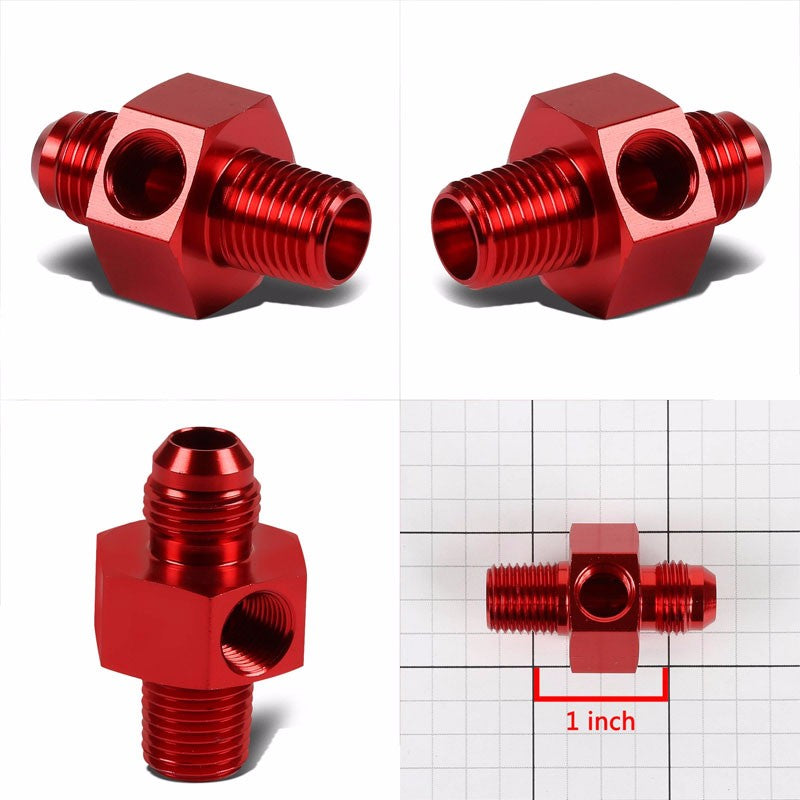 Red Aluminum 6AN Flare to 3/8" NPT+1/8" NPT Side Port Pressure Fitting Adapter BuildFastCar