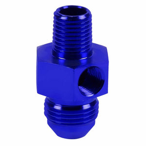 Blue Aluminum 8AN Flare to 1/4" NPT+1/8" NPT Side Port Pressure Fitting Adapter BuildFastCar