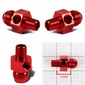 Red Aluminum 8AN Flare to 1/4" NPT+1/8" NPT Side Port Pressure Fitting Adapter BuildFastCar