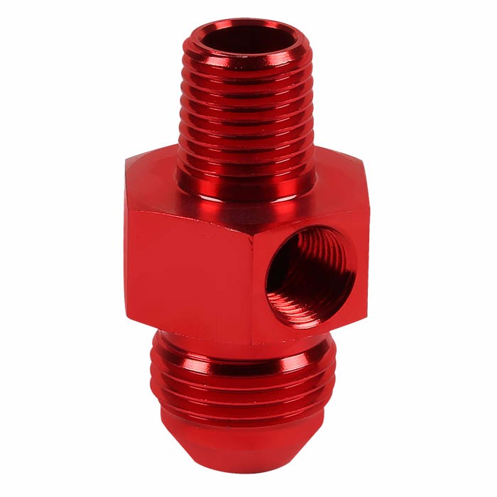 Red Aluminum 8AN Flare to 1/4" NPT+1/8" NPT Side Port Pressure Fitting Adapter BuildFastCar