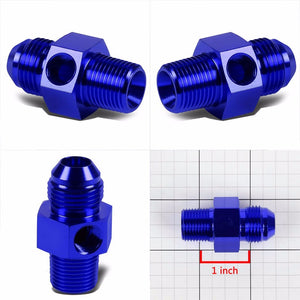 Blue Aluminum 8AN Flare to 3/8" NPT+1/8" NPT Side Port Pressure Fitting Adapter BuildFastCar
