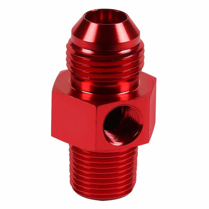 Red Aluminum 8AN Flare to 3/8" NPT+1/8" NPT Side Port Pressure Fitting Adapter BuildFastCar