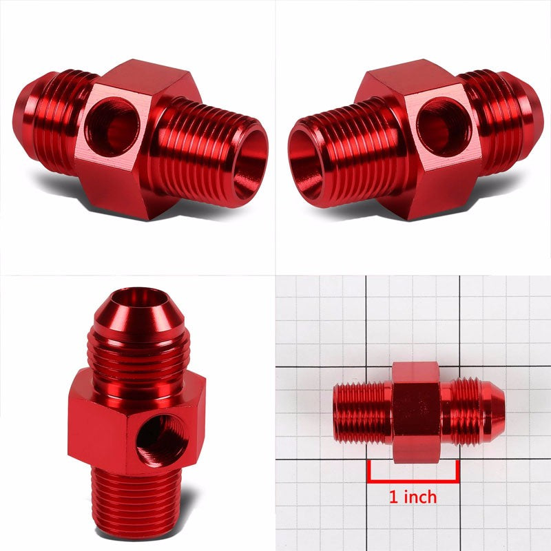 Red Aluminum 8AN Flare to 3/8" NPT+1/8" NPT Side Port Pressure Fitting Adapter BuildFastCar