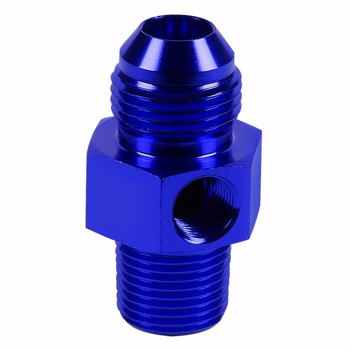 Blue Aluminum 8AN Flare to 1/2" NPT+1/8" NPT Side Port Pressure Fitting Adapter BuildFastCar