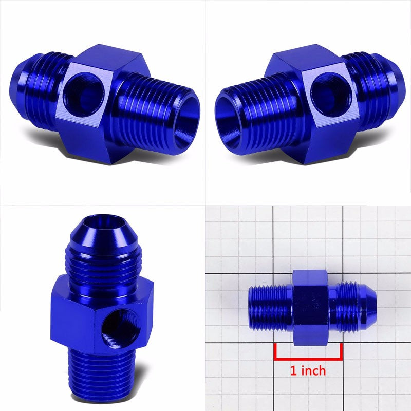 Blue Aluminum 8AN Flare to 1/2" NPT+1/8" NPT Side Port Pressure Fitting Adapter BuildFastCar