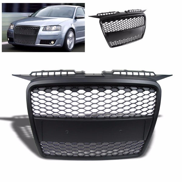 Black Mesh RS Style Replacement Front Grille For 06-08 A3 Typ 8P 2.0L/3.2L DOHC-Exterior-BuildFastCar