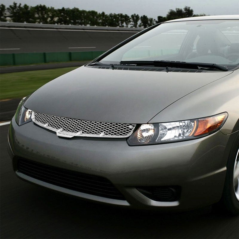 Chrome Diamond Mesh Style Replacement Front Grille For 06-08 Civic FG1 SOHC/DOHC-Exterior-BuildFastCar