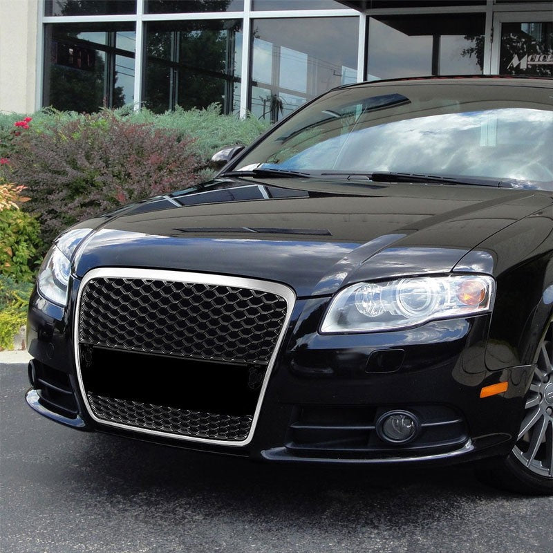 Silver Frame/Black Honeycomb Mesh RS Style Grille For 05-08 A4 B7 Typ 8E/8H PL46-Exterior-BuildFastCar