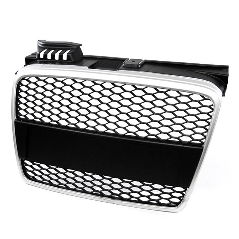 Silver Frame/Black Honeycomb Mesh RS Style Grille For 05-08 A4 B7 Typ 8E/8H PL46-Exterior-BuildFastCar
