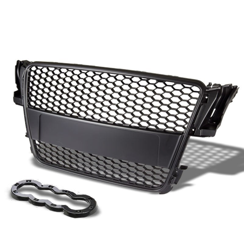 Black Honeycomb Mesh RS Style Front Grille For 07-11 A5 8T 2.0L/3.0L/4.2L DOHC-Exterior-BuildFastCar