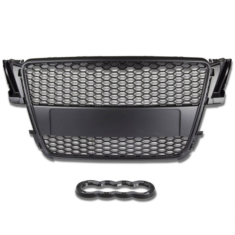 Black Honeycomb Mesh RS Style Front Grille For 07-11 A5 8T 2.0L/3.0L/4.2L DOHC-Exterior-BuildFastCar