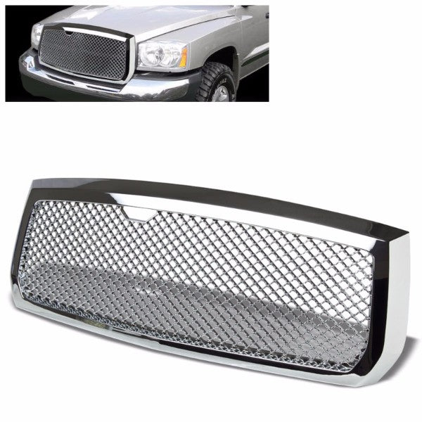 Chrome Diamond Mesh Style Replacement Grille For Dodge 05-07 Dakota ND V6/V8-Exterior-BuildFastCar