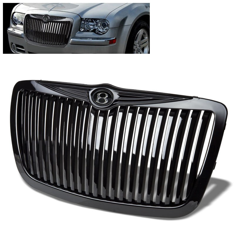 Black Vertical Style Replacement Front Grille For Chrysler 05-10 300 LX V6/V8-Exterior-BuildFastCar