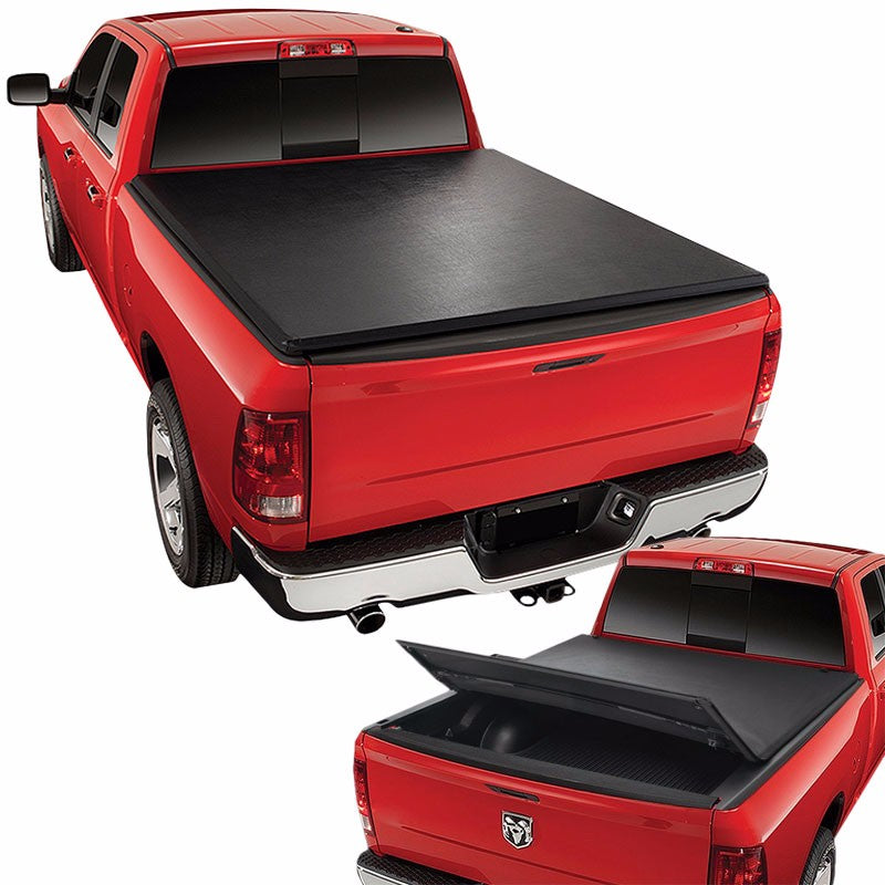 Black Soft Top Tri-Fold Tonneau Trunk Cover For 04-14 F-150 6.5' Flare Side Bed-Exterior-BuildFastCar