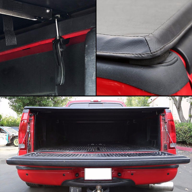 Black Soft Top Tri-Fold Tonneau Trunk Cover For 04-14 F-150 6.5' Flare Side Bed-Exterior-BuildFastCar