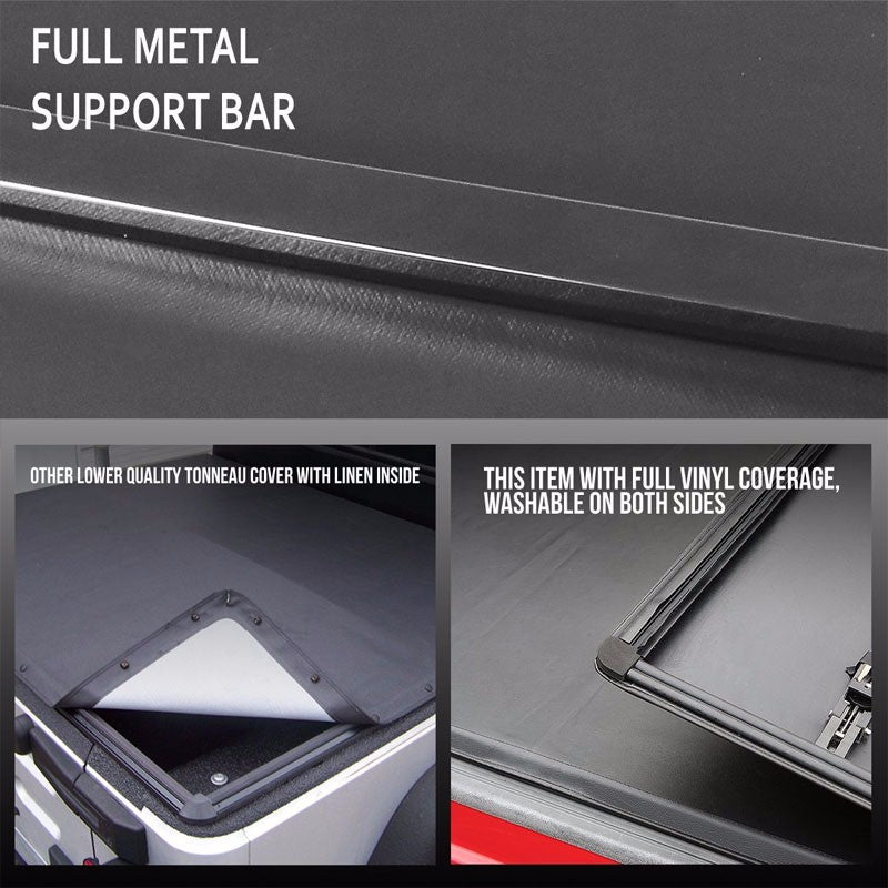 Black Soft Top Tri-Fold Tonneau Trunk Cover For 04-14 F-150 6.5' Flare Side Bed-Exterior-BuildFastCar
