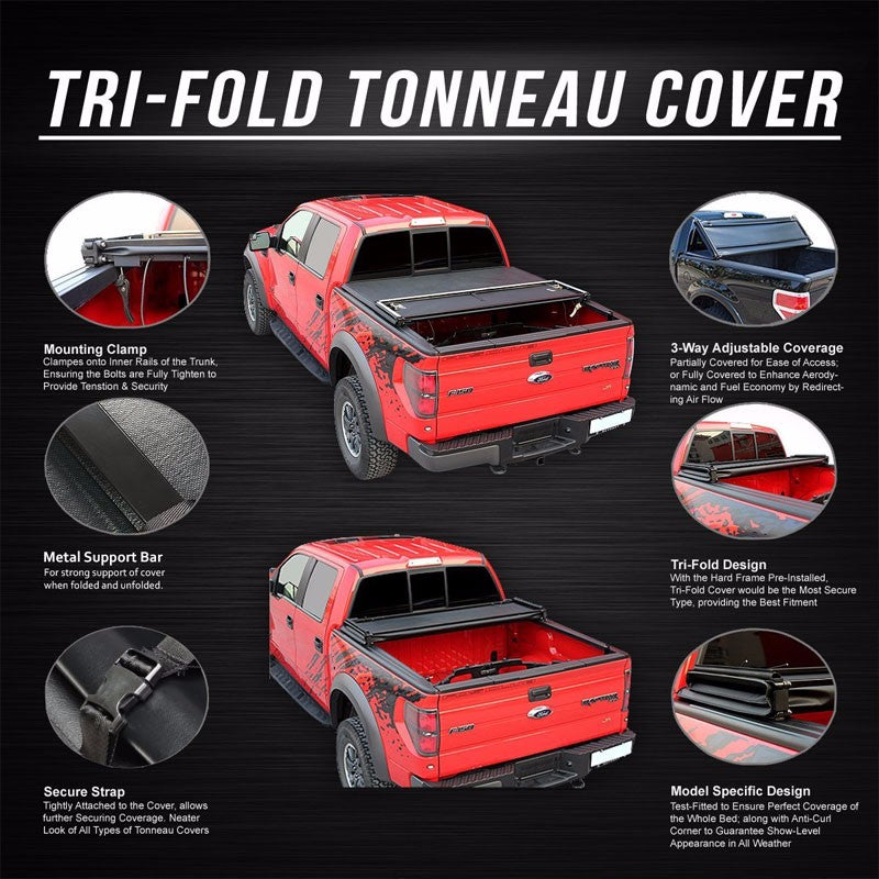 Black Soft Top Tri-Fold Tonneau Trunk Cover For 04-14 F-150 6.5' Flare Side Bed-Exterior-BuildFastCar