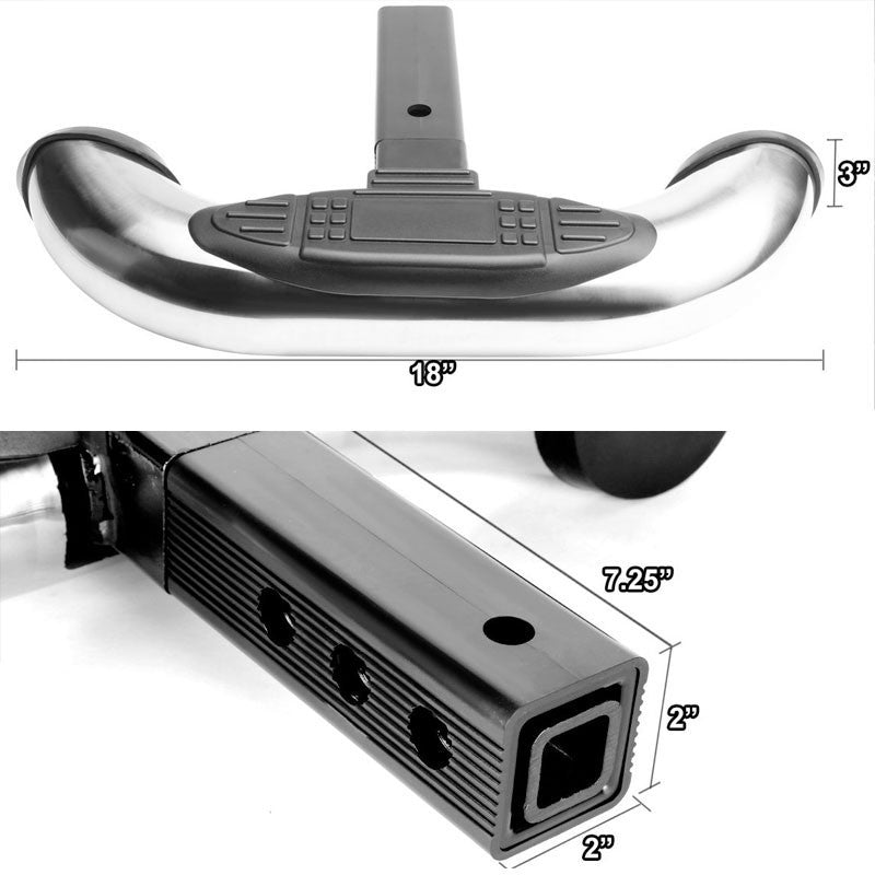 Chrome 18" Pedal Class III 1.25/2.00" Receiver 3.00" Round Trailer Tailgate/Hitch Step Bar-Exterior-BuildFastCar