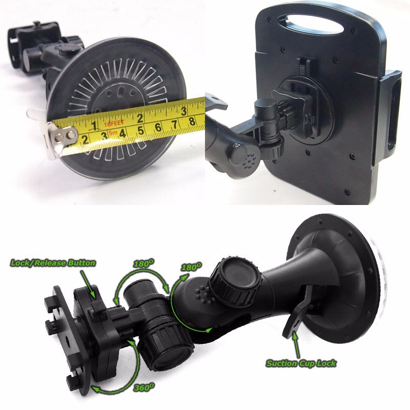 Black Universal Car Adjustable Windshield Suction Cup 360 Long Tablet Mount Holder-Accessories-BuildFastCar