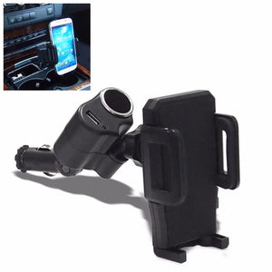 Black Universal Fit Car/SUV Cigarette Outlet Mount Holder Cradle+USB Port For Mobile Phone-Accessories-BuildFastCar