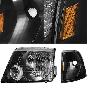 Black Housing Headlights Amber Corner Side Signal Lamps For Ford 02-05 Explorer-Exterior-BuildFastCar