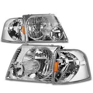 Chrome Housing Headlights Amber Corner Side Signal Lamps For Ford 02-05 Explorer-Exterior-BuildFastCar