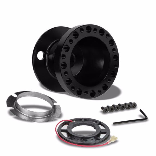 Black Aluminum 6-Hole Steering Wheel Hub Adapter For Nissan 240SX/300ZX/Sentra/Altima-Interior-BuildFastCar