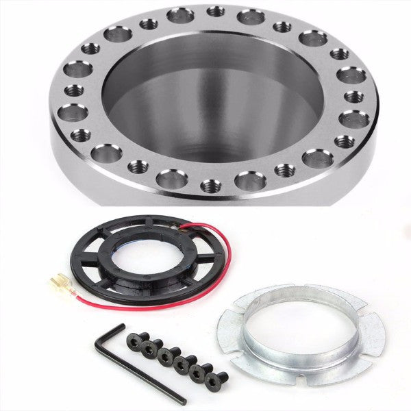 Silver Aluminum 6-Hole Steering Wheel Hub Adapter For 90-95 Accord CB CD/92-96 Prelude BA8/9-Interior-BuildFastCar