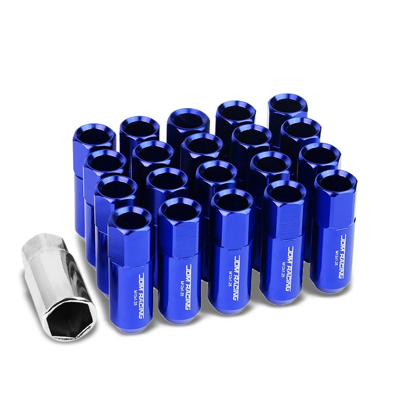 Blue Aluminum M12x1.25 20MM Hexagon Open End Acorn Tuner 20x Conical Lug Nuts-Accessories-BuildFastCar