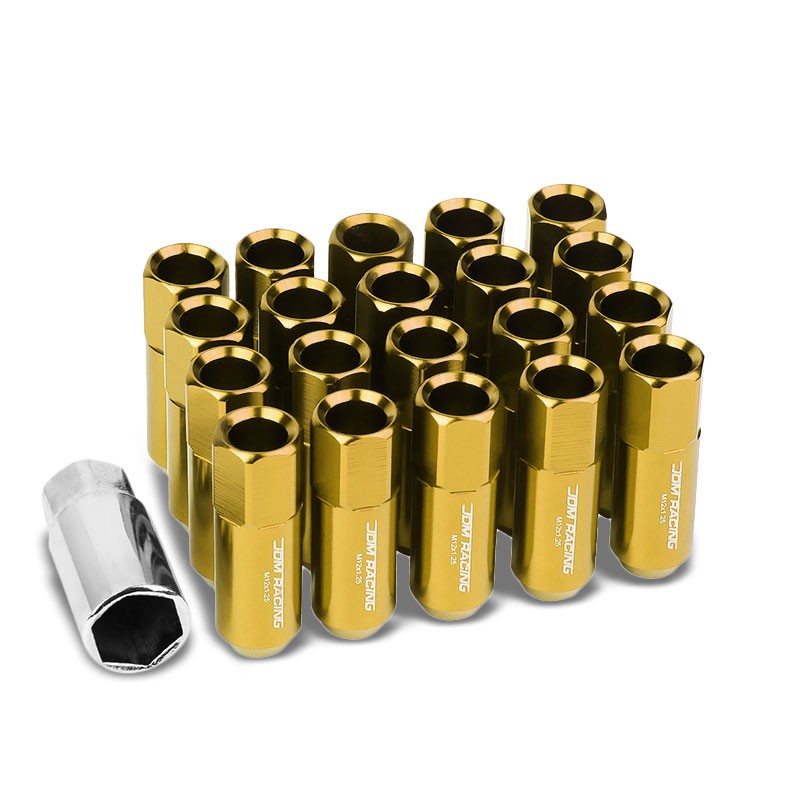 Gold Aluminum M12x1.25 20MM Hexagon Open End Acorn Tuner 20x Conical Lug Nuts-Accessories-BuildFastCar