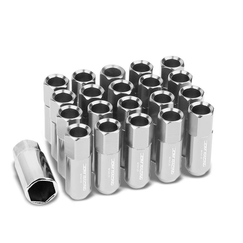 Silver Aluminum M12x1.25 20MM Hexagon Open End Acorn Tuner 20x Conical Lug Nuts-Accessories-BuildFastCar