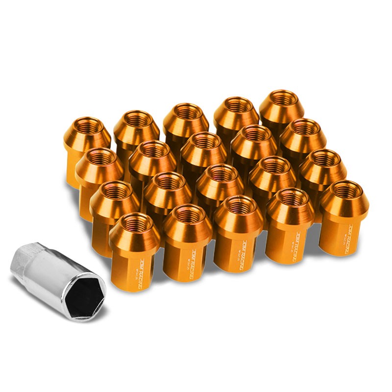 Orange Aluminum M12x1.25 35MM Short Close End Acorn Tuner 20x Conical Lug Nuts-Accessories-BuildFastCar