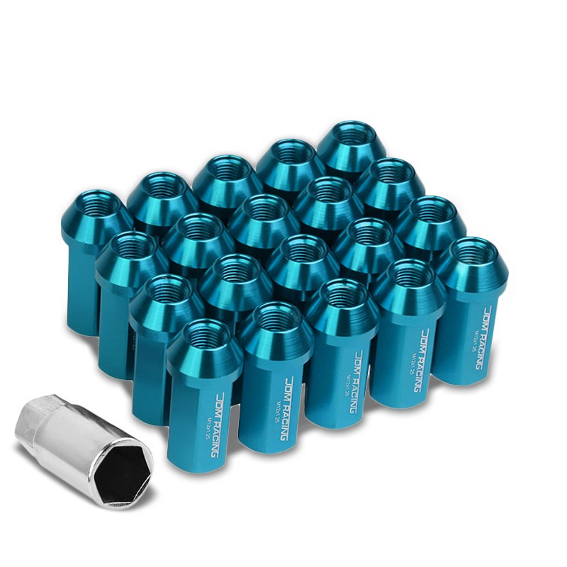 Light Blue Aluminum M12x1.25 50MM Hexagon Close Acorn Tuner 20x Conical Lug Nuts-Accessories-BuildFastCar