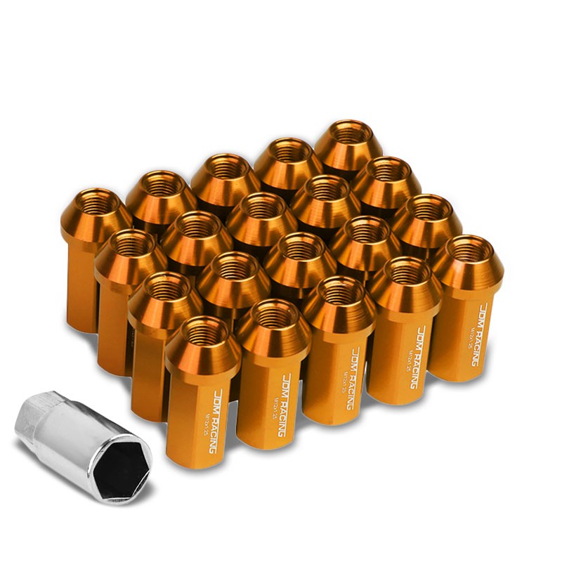 Orange Aluminum M12x1.25 50MM Hexagon Close End Acorn Tuner 20x Conical Lug Nuts-Accessories-BuildFastCar